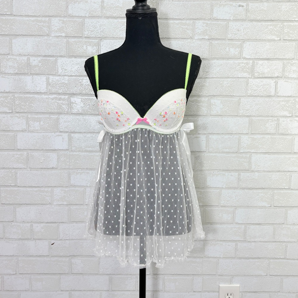 Vintage Victorias Secret Y2K Babydoll Sheer Chemise 34C Push Up Fairy Coquette - Picture 3 of 12